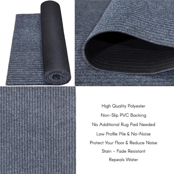Heavy Duty Solid Gray 31 in. W x 3 ft. L Indoor/Outdoor Runner Rug/Stair Runner 7.8 sq. ft.