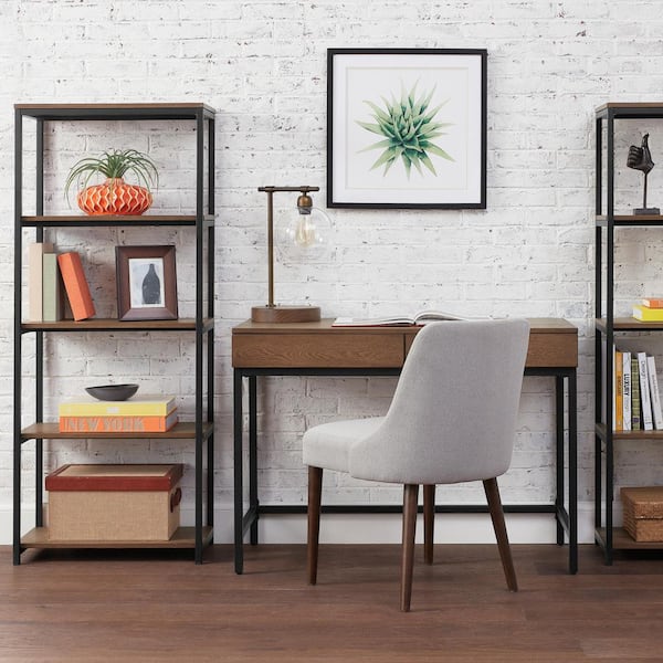 StyleWell Donnelly Black Metal and Haze Wood Finish Writing Desk 
