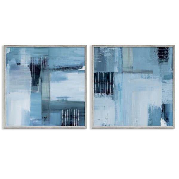 Blue Abstract Linear Details by Susan Jill 2 Pieces Gray Framed Abstract Giclee Art Print 24 in. x 24 in.