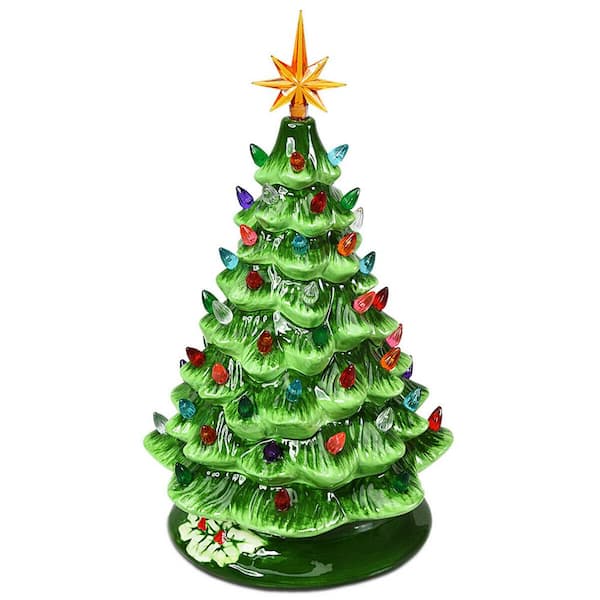 Ceramic Christmas Tree - Tabletop Christmas Tree Lights - 6.75 Small Green Chri