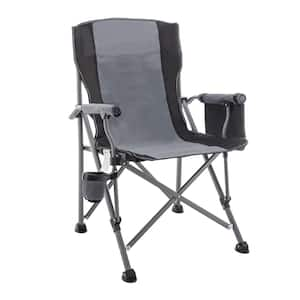 Outdoor Padded Folding Camping Chair Lawn Chair with Cup Holder and Storage Bag grey