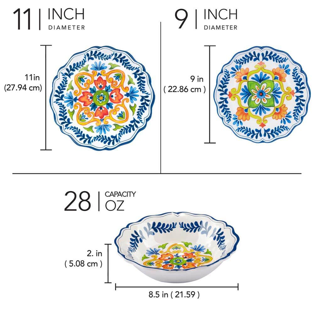 Flores Vibrant Floral Melamine Dinnerware Set, Service for 4
