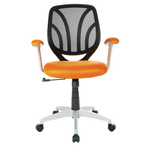 Office Star Products Orange Mesh Screen Back Chair with Silver Coated Arms and Base