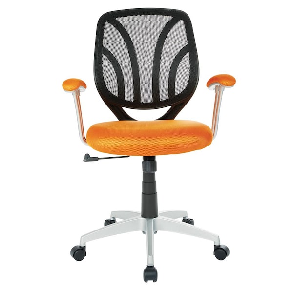 Office Star Products Orange Mesh Screen Back Chair with Silver Coated Arms and Base