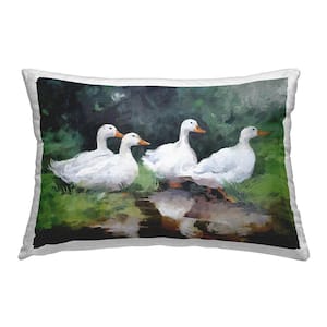 Ducks and Puddle Reflection Green Rectangular Outdoor Throw Pillow