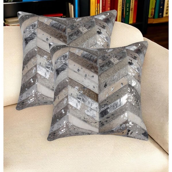 Brown, Gray, Silver Chevron Polyfill 18.00 in. x 18.00 in. Throw Pillow (Set of 2)