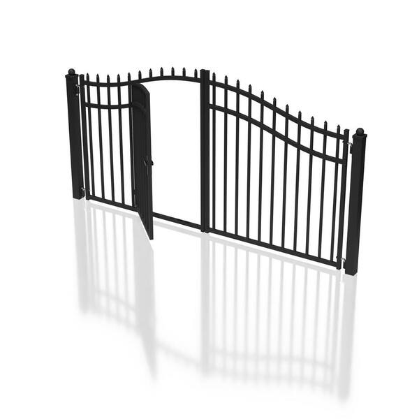 ALEKO Vienna Style 14 ft. x 7 ft. with Pedestrian Gate Black Steel Swing Dual Driveway Fence Gate
