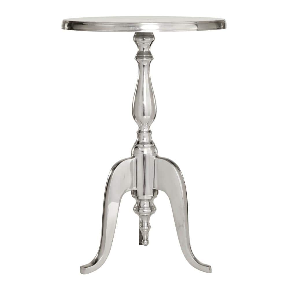 Elegant Silver Round Metal Pedestal Accent Table - 15" x 22"