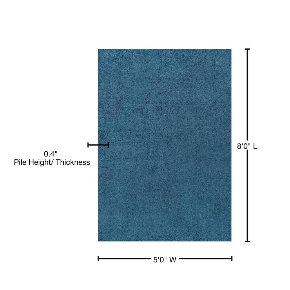 Navy Reversible Solid Synthetic Low-Pile Area Rug