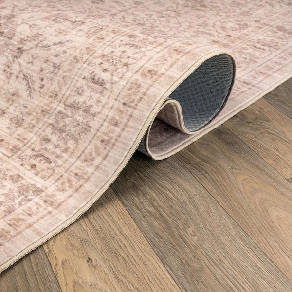 Traditional Allover Sand Beige Machine Washable Non-Slip Backing 8 ft. x 10 ft. Beige Area Rug
