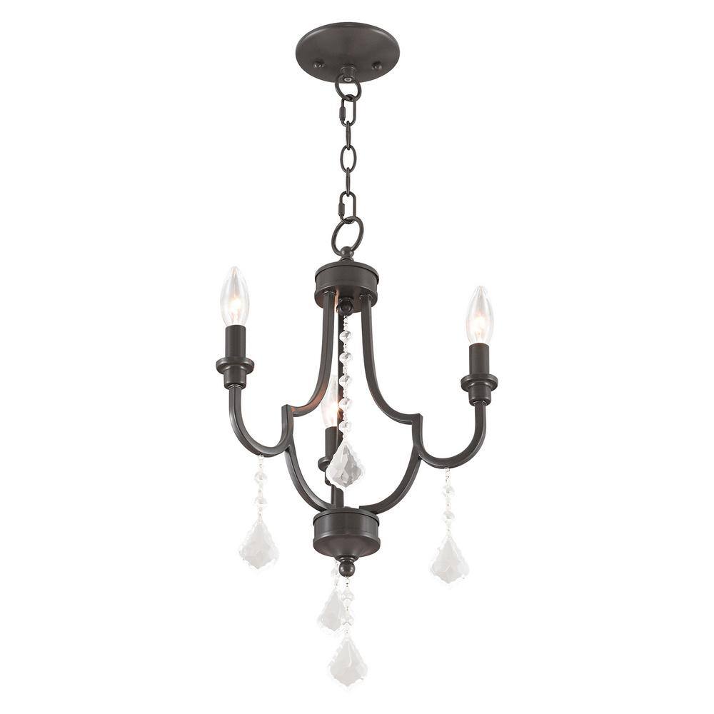 Elegant English Bronze Mini Chandelier with Crystal Accents