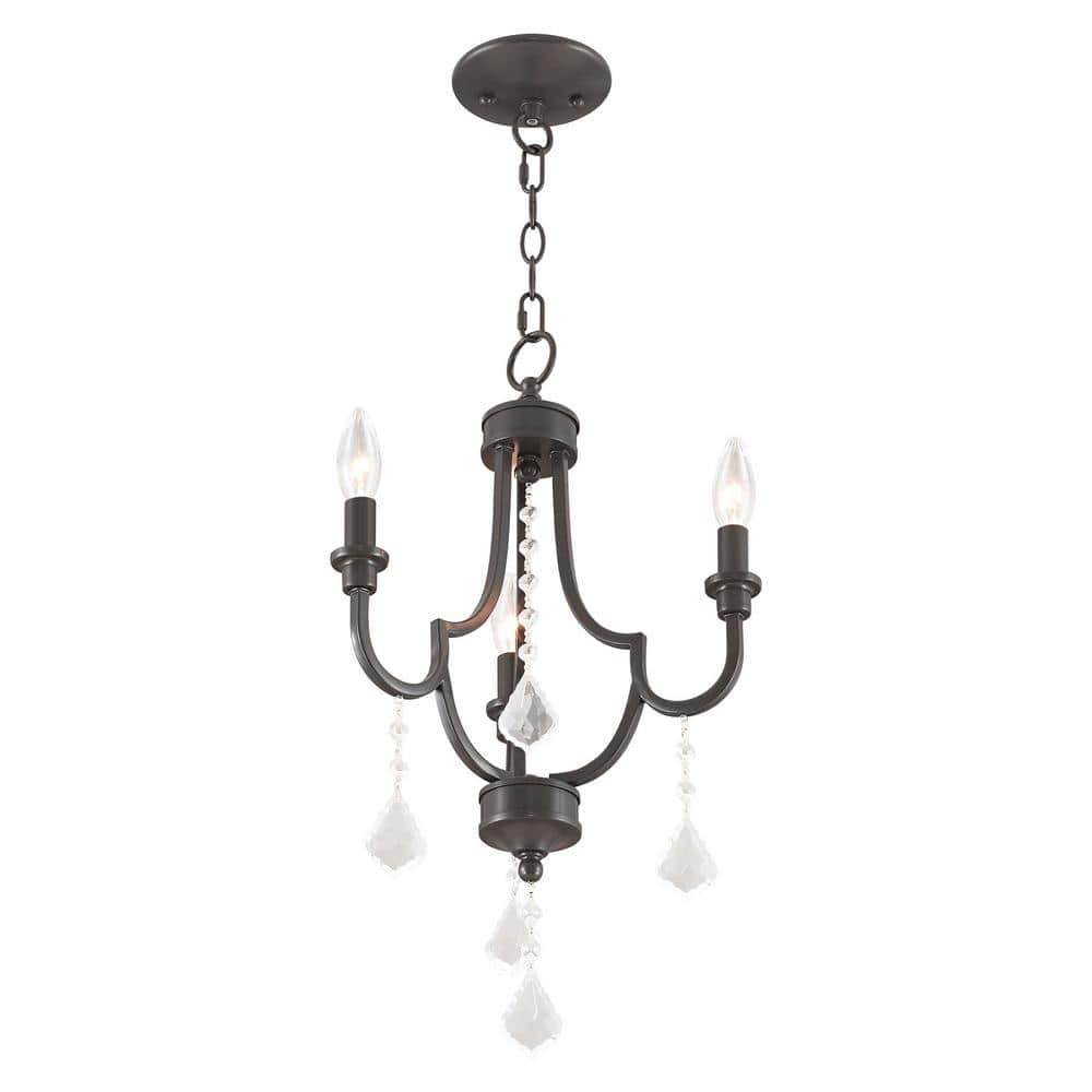 Elegant English Bronze Mini Chandelier with Crystal Accents