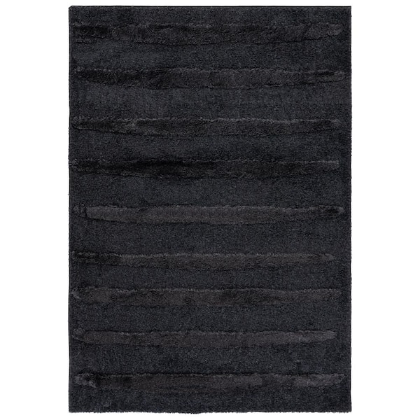 SAFAVIEH Hi-Lo Shag Charcoal 9 ft. x 12 ft. Striped Area Rug