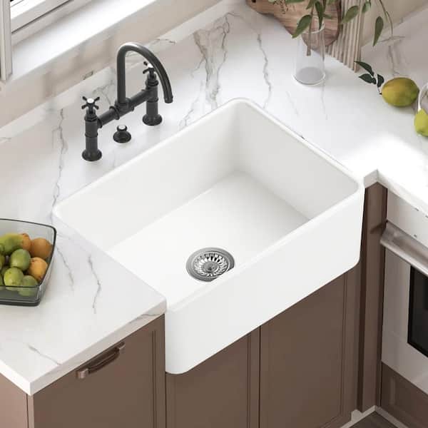 Flynama White Farmhouse Sink Deep Apron Sink Undermount