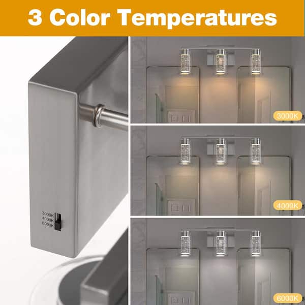 YANSUN 3-Light Brushed Nickel Integrated LED Bathroom Vanity