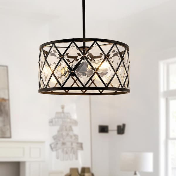 60-Watt 3-Light Black Adjustable Hanging Length Pendant Light for Kitchen Island and No Bulbs Included