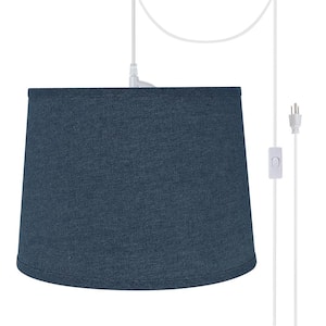 1-Light White Plug-in Swag Pendant with Washing Blue Hardback Empire Fabric Shade