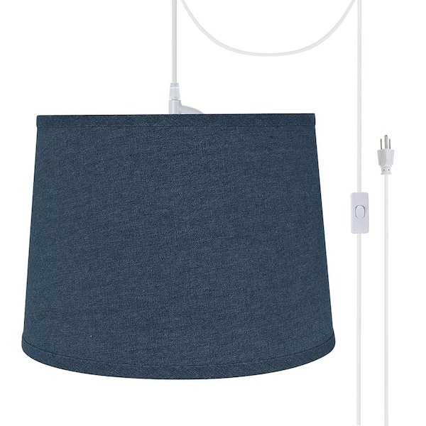 1-Light White Plug-in Swag Pendant with Washing Blue Hardback Empire Fabric  Shade