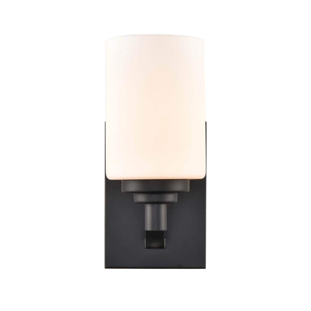 Matte Black Cylinder Wall Sconce with Glass Shade