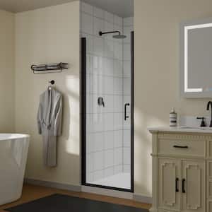30 in. W x 72 in. H Pivot Frameless Shower Door in Black Finish with Clear Glass