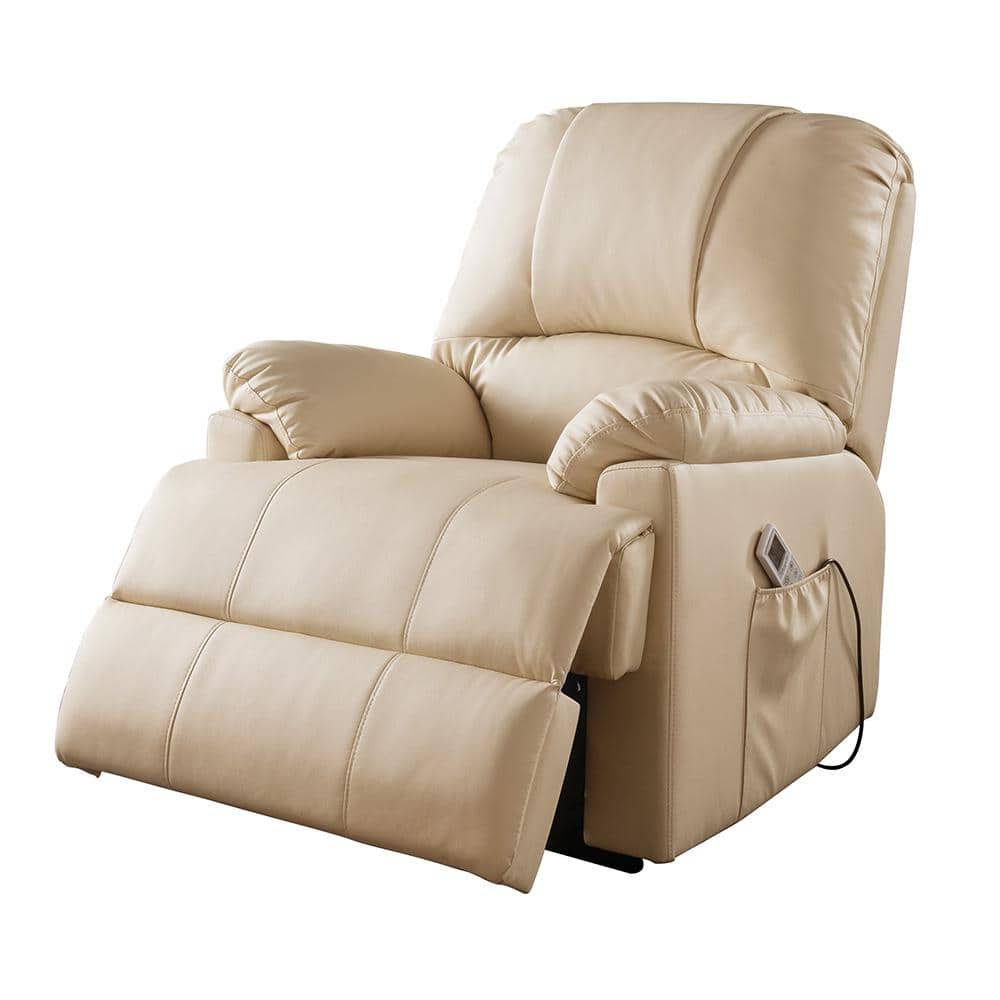 Luxurious Beige Faux Leather Massage Recliner with Power Lift