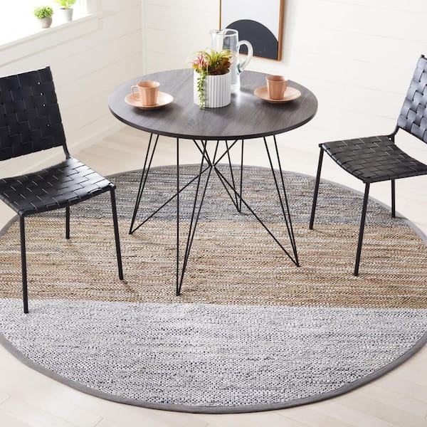 Vintage Leather 7 ft. x 7 ft. Gray/Beige Gradient Striped Round Area Rug