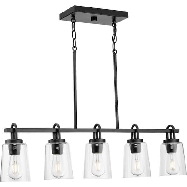 Progress Lighting Huntscroft Collection 34 in. 5-Light Matte Black Island Linear Chandelier for Bar, Kitchen and Dining Room