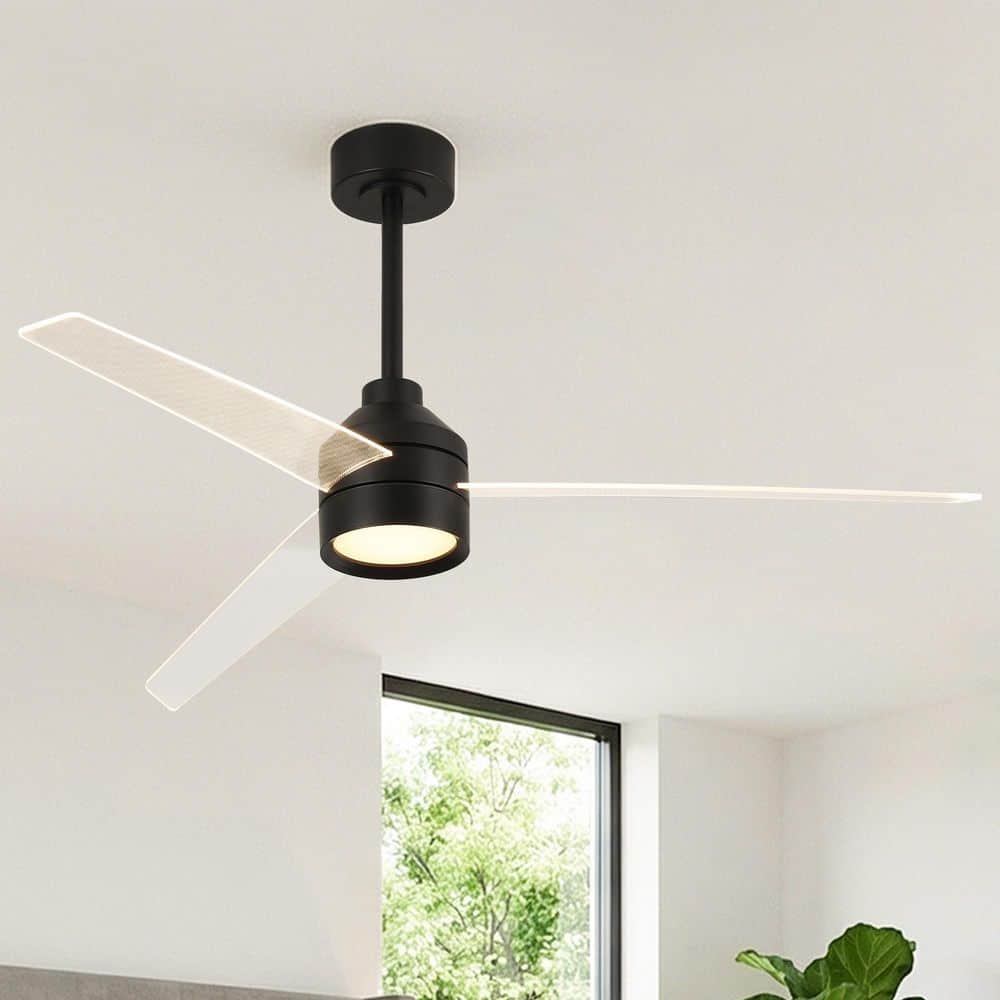 55 in. Indoor Matte Black Downrod Mounted LED Standard Ceiling Fan with Light and Remote Control price history on PriceWatchPro
