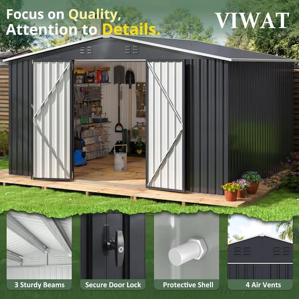 VIWAT 12 ft. W x 10 ft. D Metal Storage Shed with Updated Frame