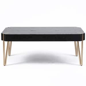 46 in. Black/Brass Large Rectangle Wood Coffee Table