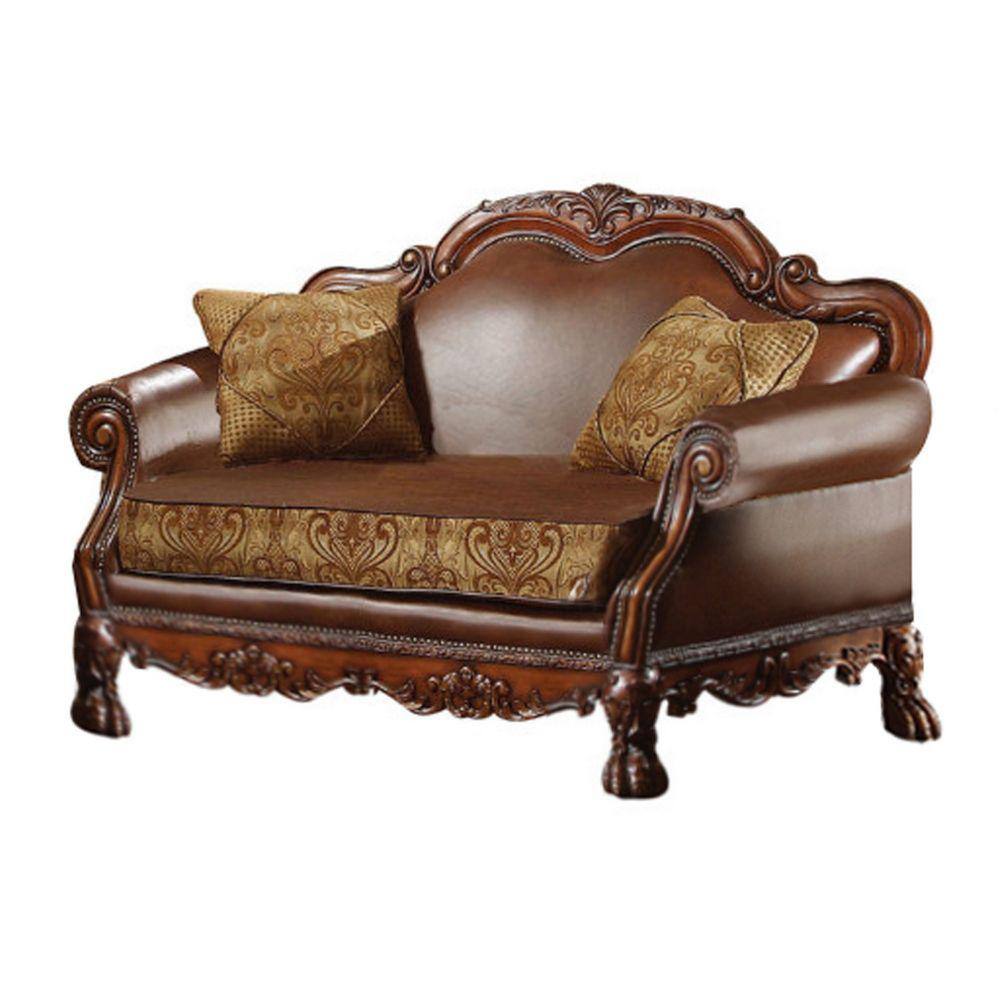 Benjara 42 in. Brown Solid Leather 2Seater Loveseat with 2 Pillow BM177837 The Home Depot