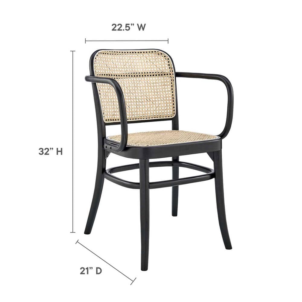 Low Profile Black Elm Wood & Cane Arm Chair
