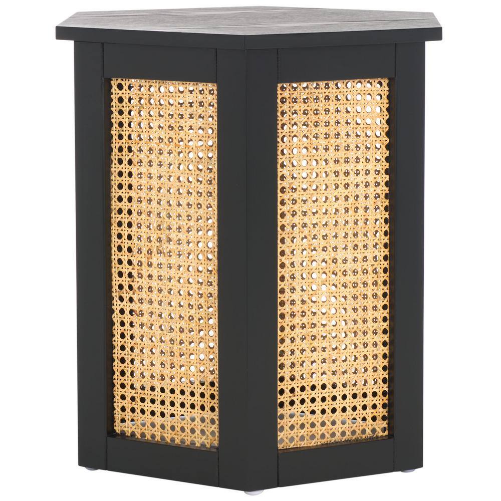 Danez Hexagonal Black and Natural Wood Cane Accent Table