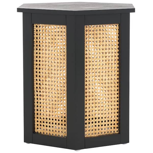 SAFAVIEH Danez 20 in. Black Hexagon Rattan End Table