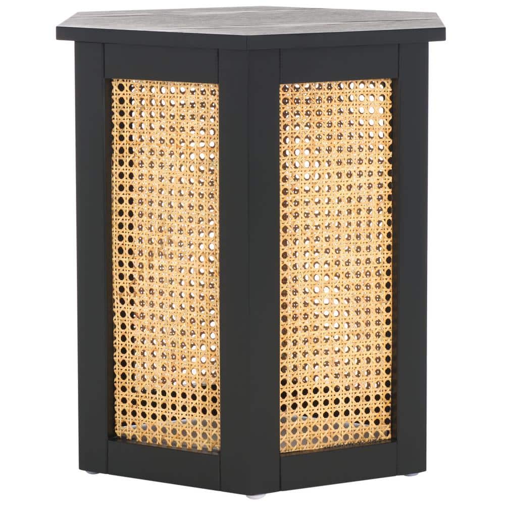 Danez Hexagonal Black and Natural Wood Cane Accent Table