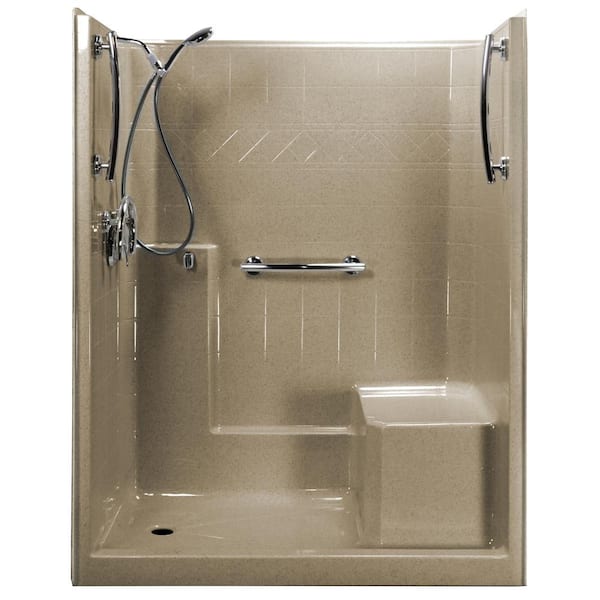 Ella Freedom Chrome-V 60 in. x 33 in. x 77 in. 1-Piece Low Threshold Shower Stall in Cotton Seed, Kit, R-Seat, Left Drain