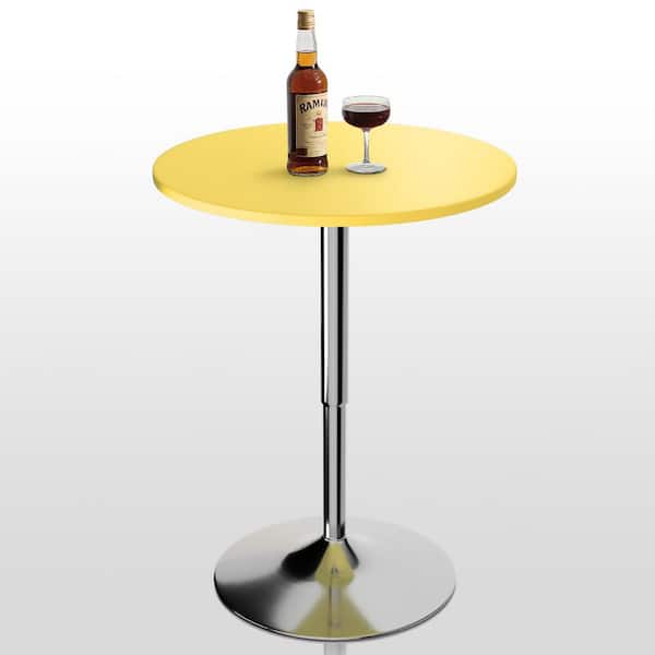 Yellow Round Wood Bar Height Outdoor Bistro Table with Adjustable Chrome Stand and Rotation (Dia. 23.5 in. )