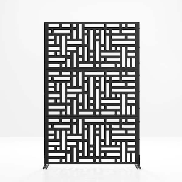 6 ft. x 4 ft. Privacy Fence Screen Black Galvanized Metal for Garden Fence in Mosaic Pattern