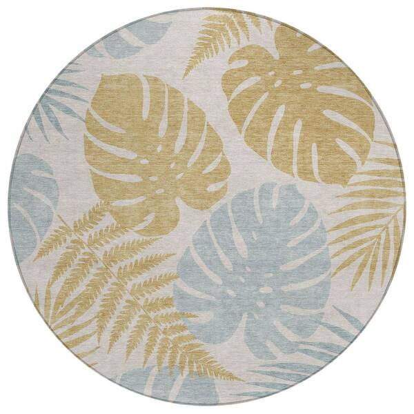 Chantille Machine Washable Indoor/Outdoor Abstract ACN3009 Ivory 8 ft. x 8 ft. Round Rug