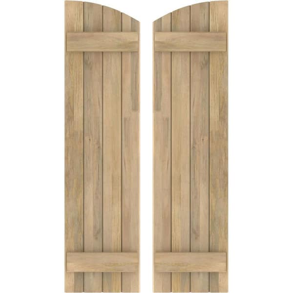 Ekena Millwork 14 in. W x 31 in. H Americraft Exterior Real Wood Joined Board and Batten Shutters with Elliptical Top Unfinished