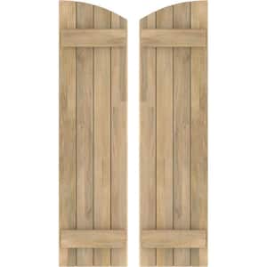 14 in. W x 51 in. H Americraft Exterior Real Wood Joined Board and Batten Shutters Elliptical Top Unfinished