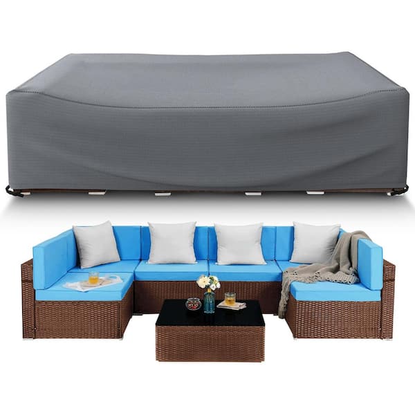 Unbranded 98 in. L x 98 in. W x 28 in. H Gray Waterproof Heavy-Duty Patio Furniture Cover
