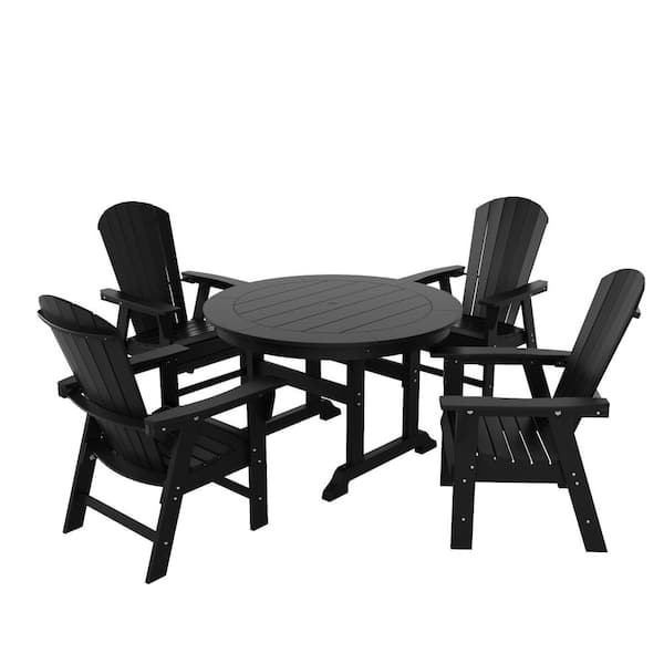 Altura Outdoor Patio Weather Resistant Black 5-Piece HDPE Plastic Round Table Dining Set