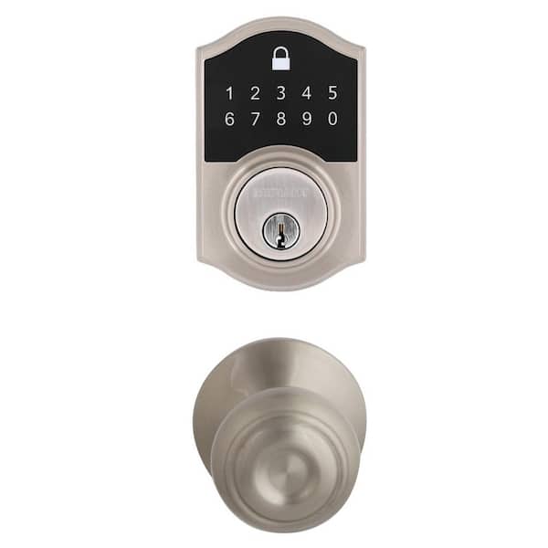 Compact Touch Castle Satin Nickel Deadbolt with Hartford Hall/Closet Door Knob Combo Pack