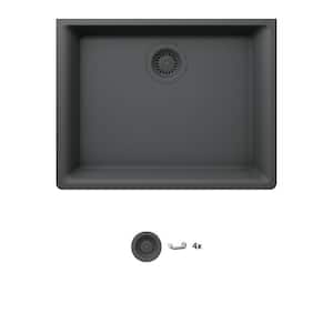 Stonehaven 24 in. Undermount Single Bowl Charcoal Gray Granite Composite Kitchen Sink with Charcoal Strainer