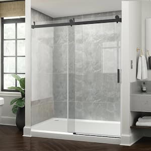 56-60 in. W x 76 in. H Single Sliding Frameless Soft-Close Shower Door in Matte Black with Premium Tampered Glass
