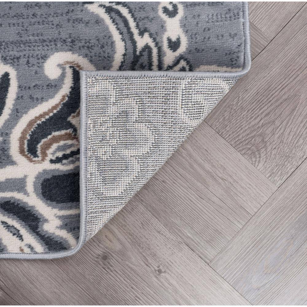 Gray Floral Reversible Synthetic Runner Rug, 2' x 10'