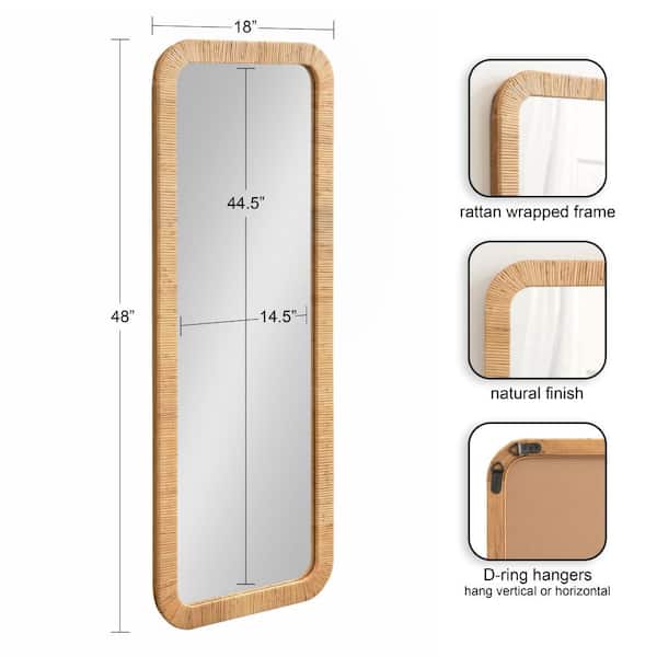 Rahfy Natural 18 in. W x 48 in. H Transitional Rectangle Wooden Framed Mirror