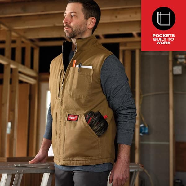 Milwaukee Men's Medium Black Heavy-Duty Sherpa-Lined Vest with 5