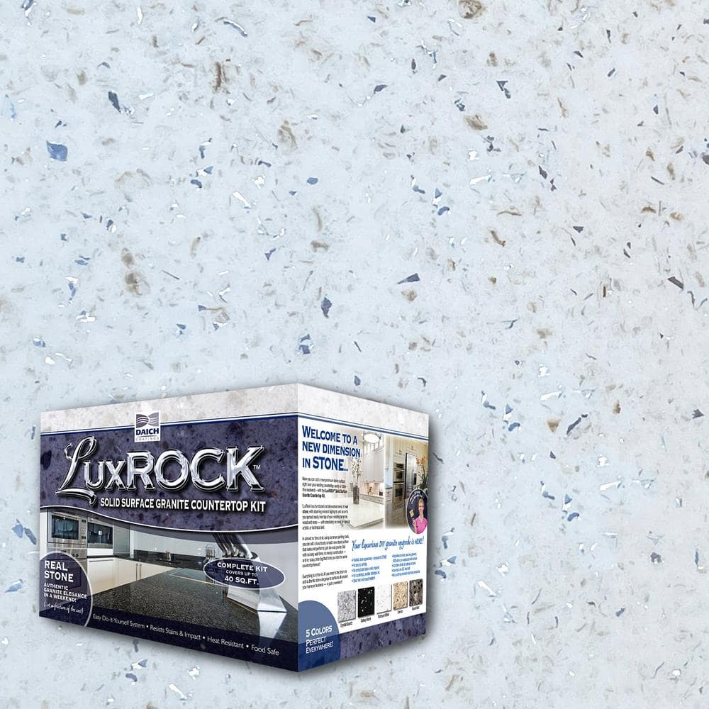 DAICH Lux Rock Solid Surface Granite Countertop Kit - 40 sq. ft. - Platinum White, White/stone -  LX-SSGU-PL-40
